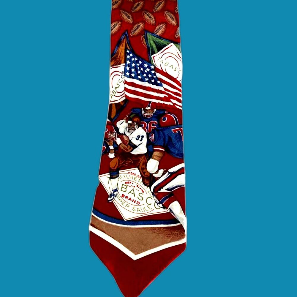 Vintage Tabasco Football/USA Themed Tie 100% Imported Silk - Made in the USA
